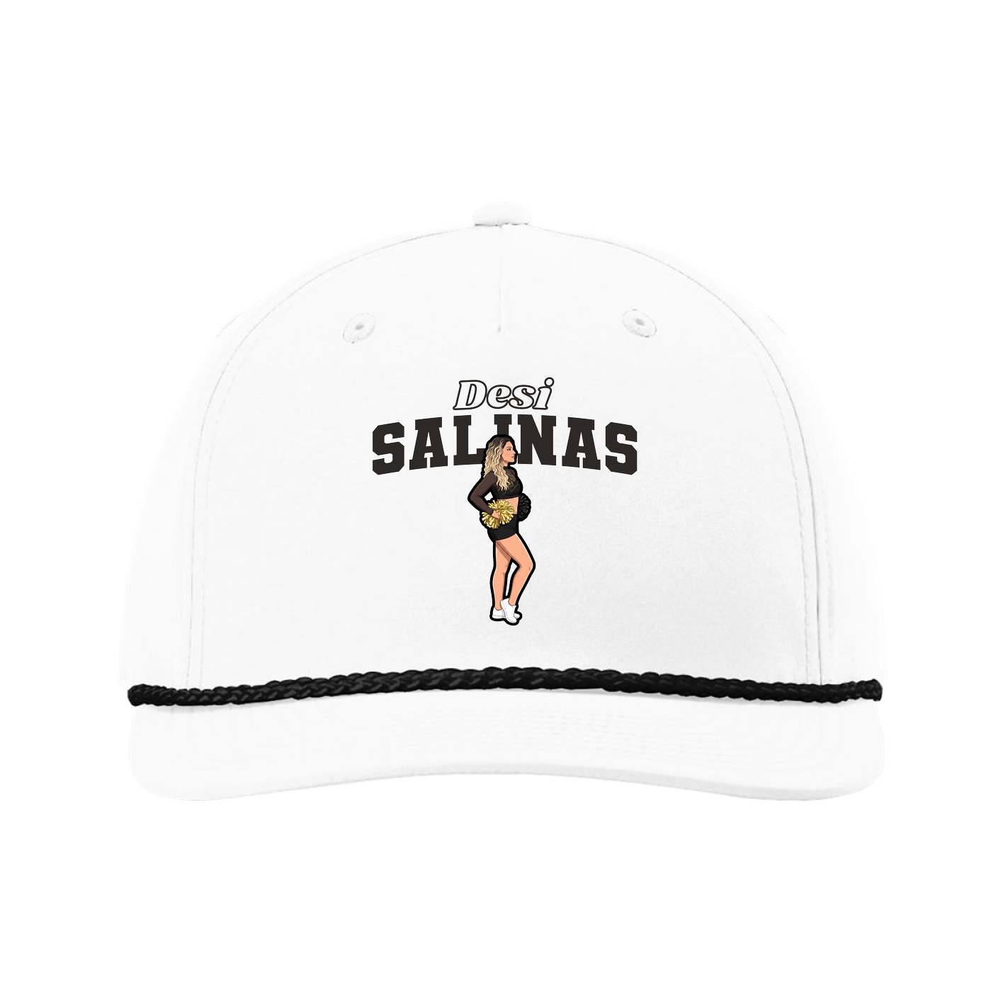 Five-Panel Classic Rope Cap — Name Arch in White
