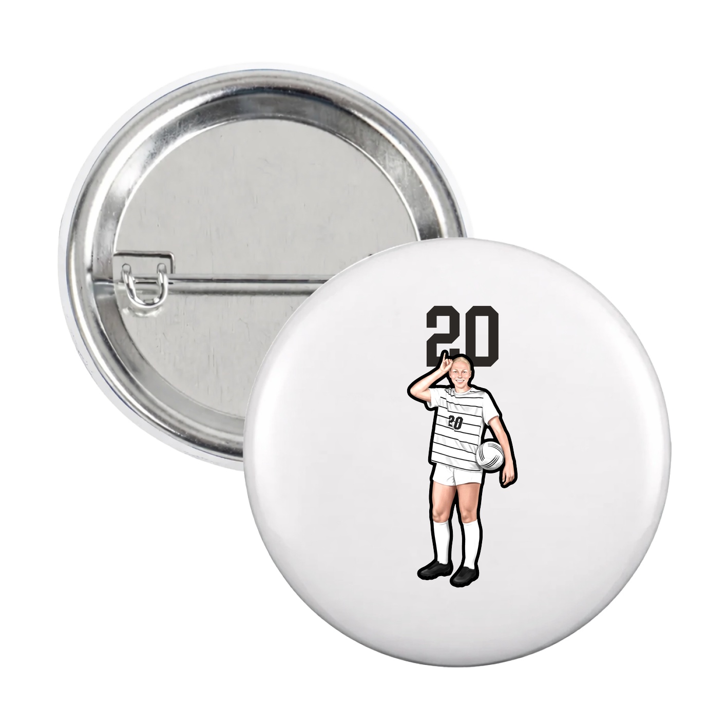 Game Day Button — Number Top in White