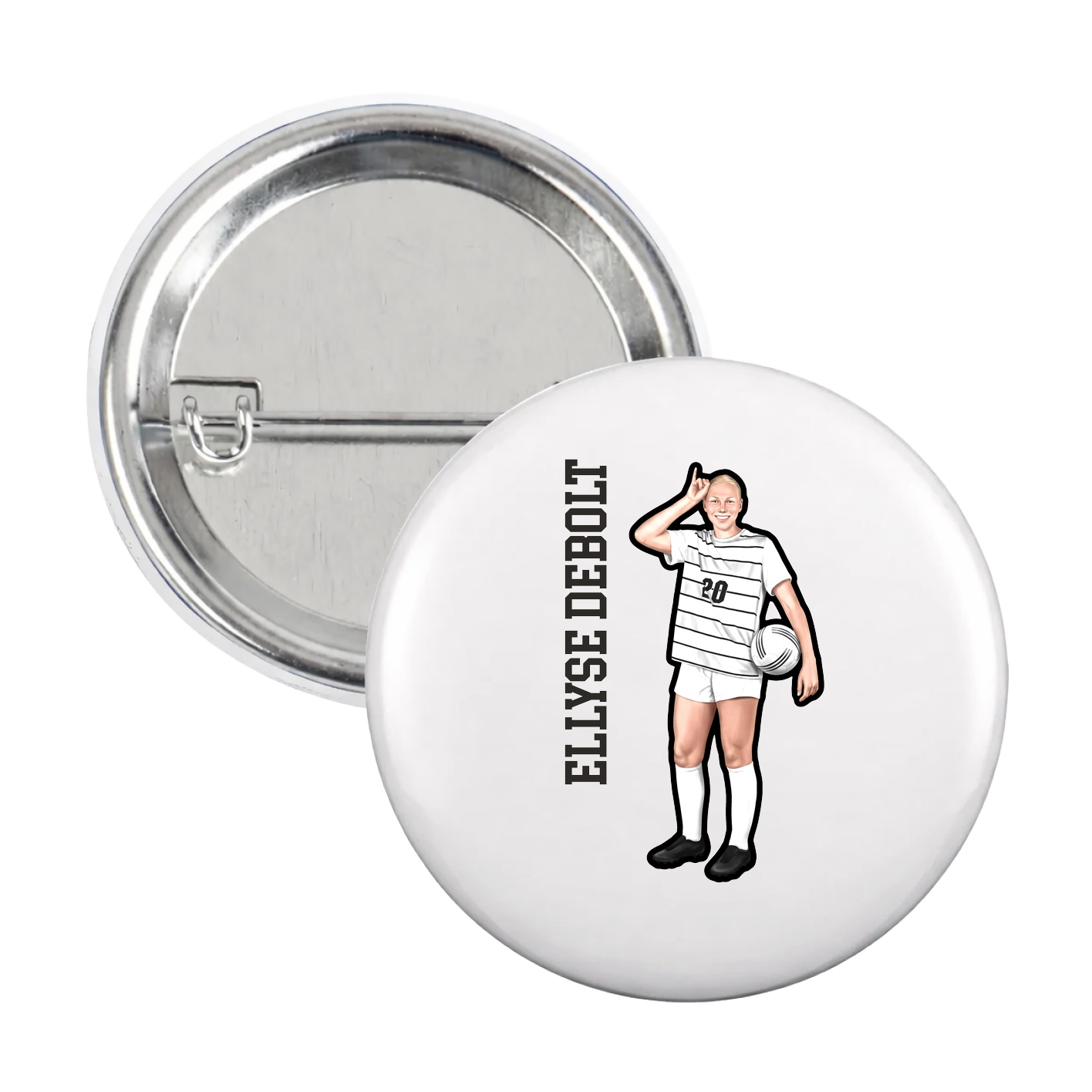 Game Day Button — Name Vertical in White