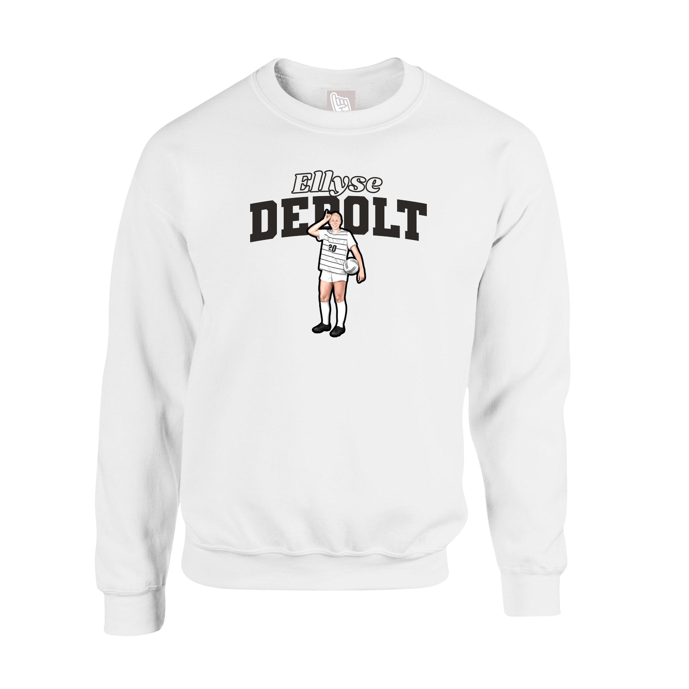 Fleece Crew — Name Arch in White