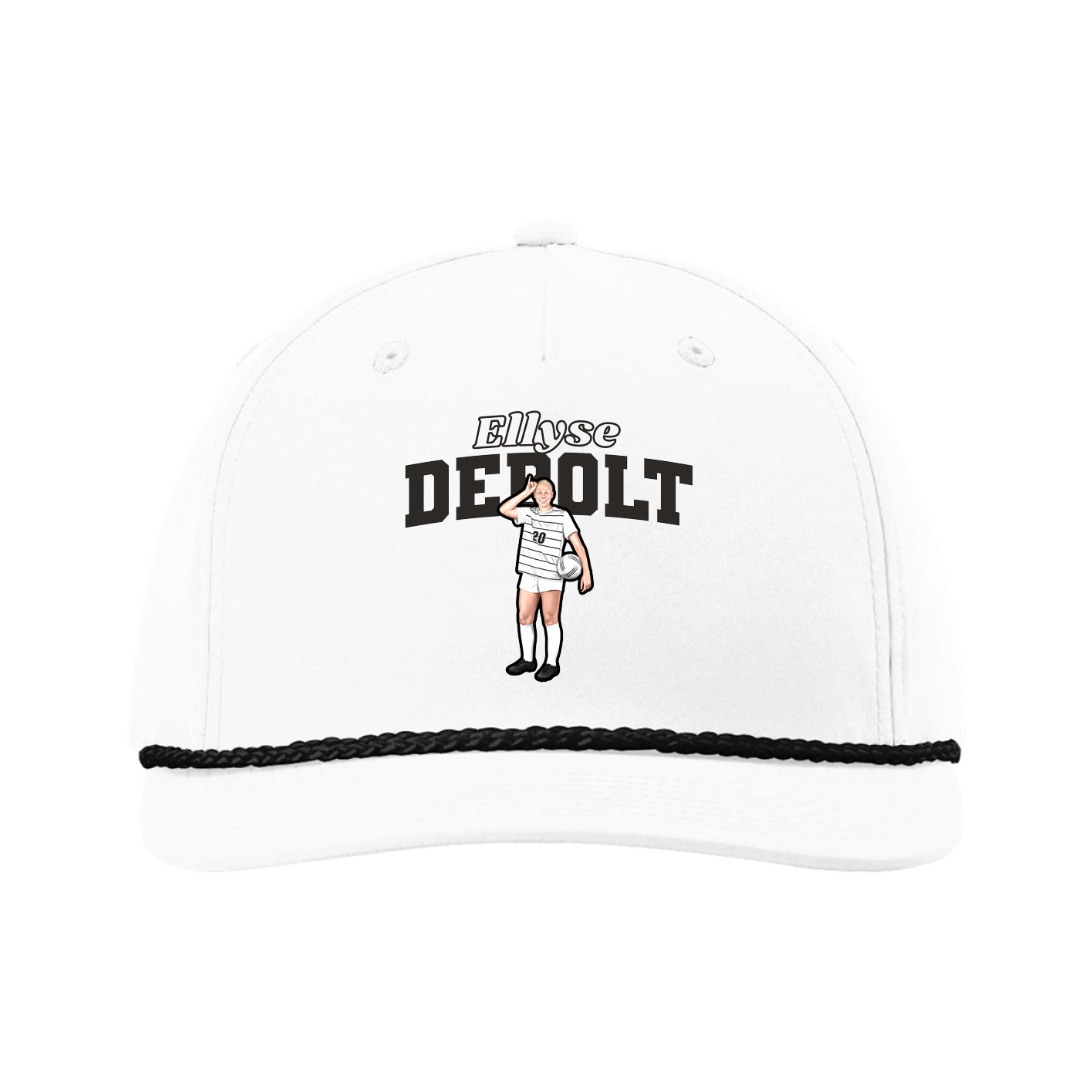 Five-Panel Classic Rope Cap — Name Arch in White