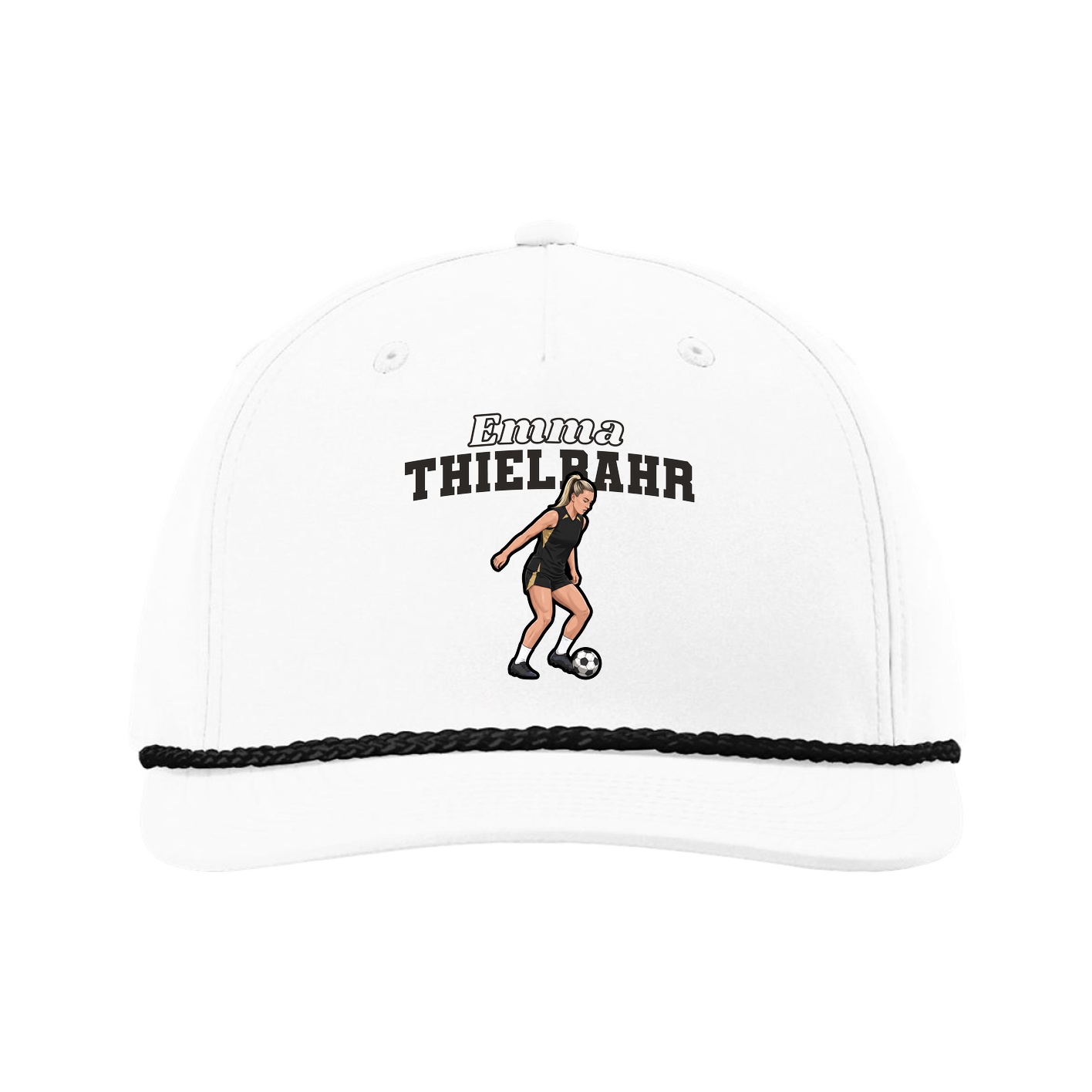 Five-Panel Classic Rope Cap — Name Arch in White