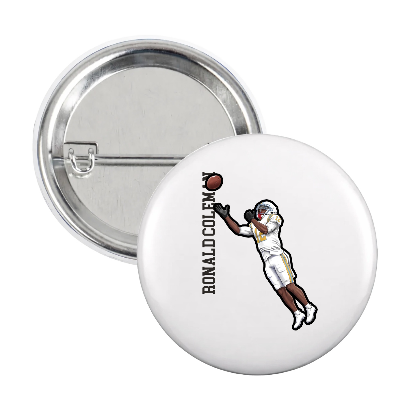 Game Day Button — Name Vertical in White