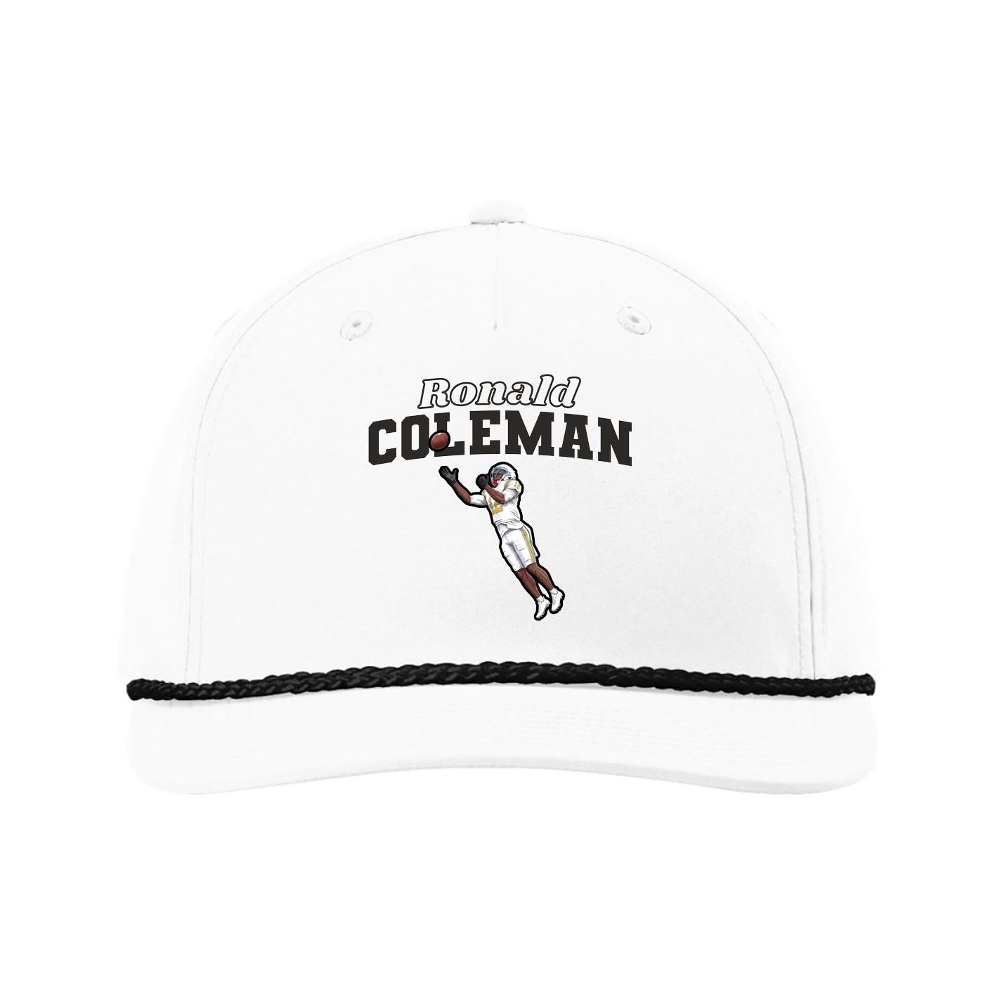 Five-Panel Classic Rope Cap — Name Arch in White