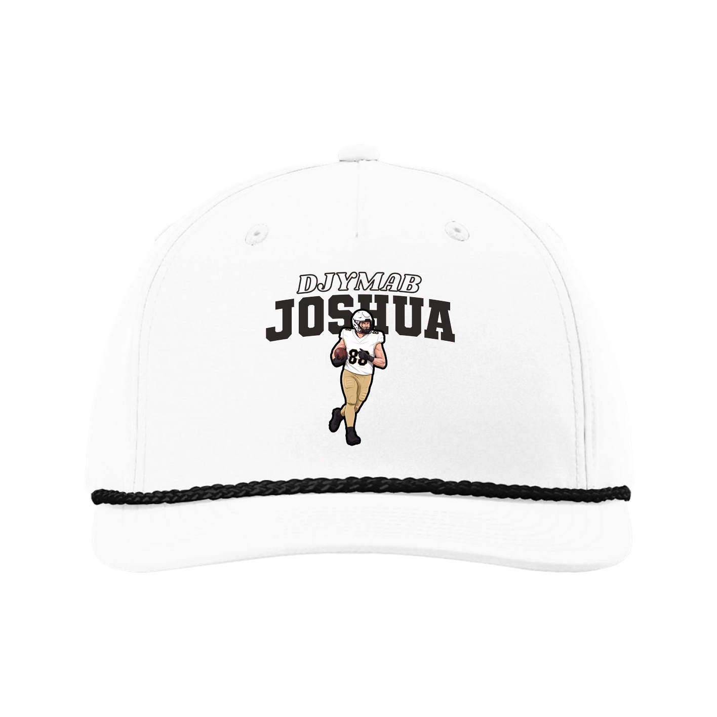Five-Panel Classic Rope Cap — Name Arch in White