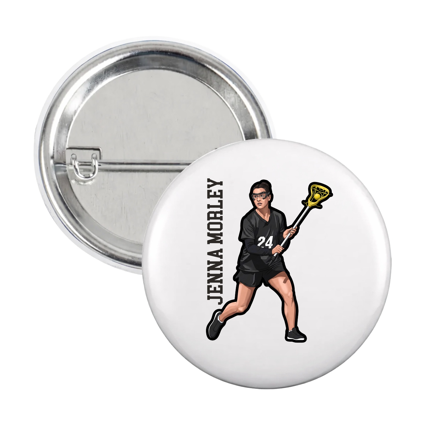 Game Day Button — Name Vertical in White