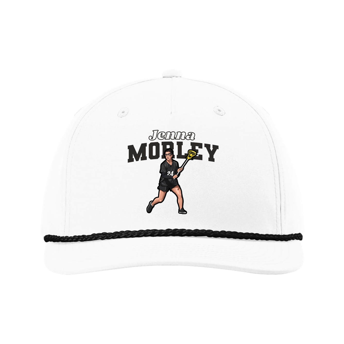 Five-Panel Classic Rope Cap — Name Arch in White