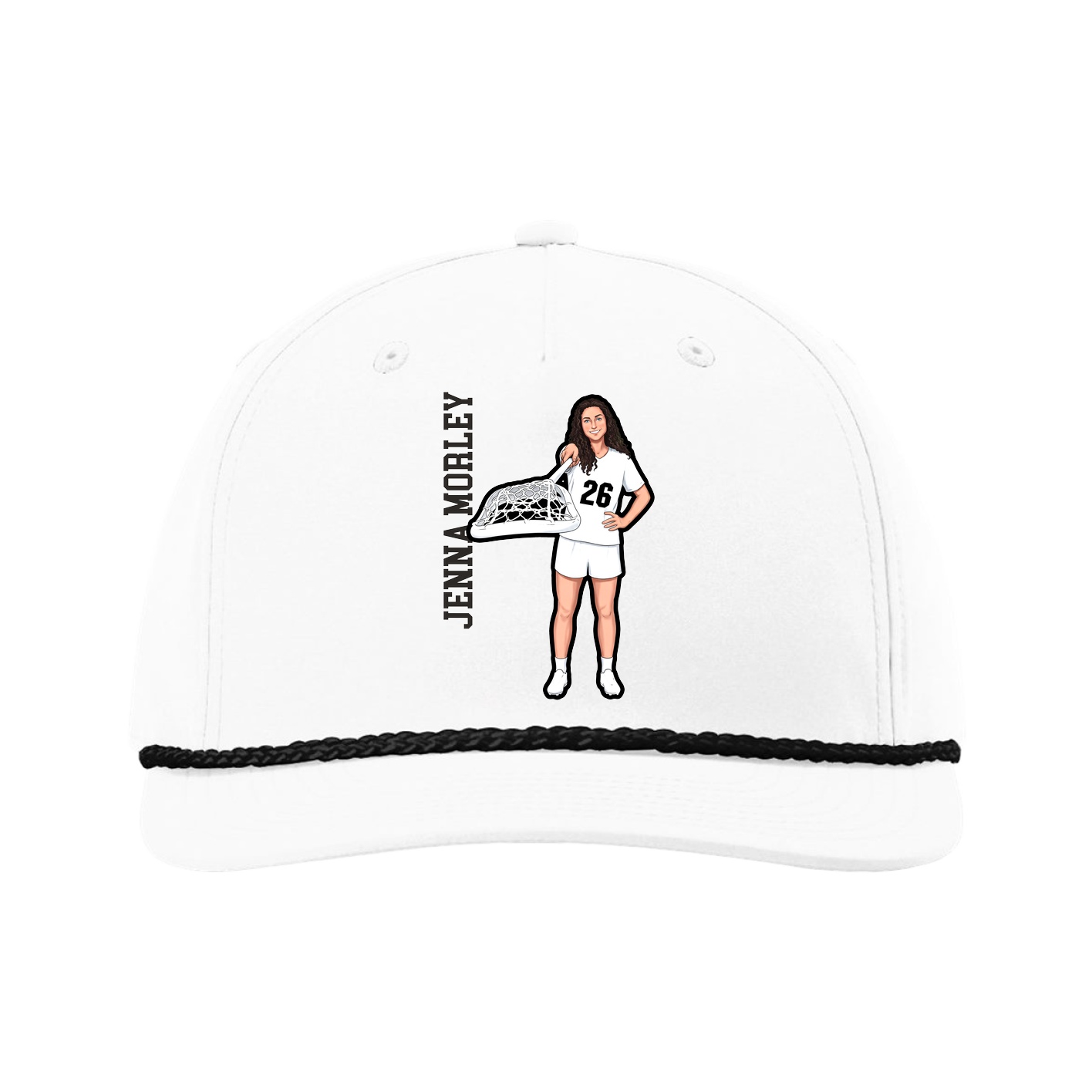 Five-Panel Classic Rope Cap — Name Vertical in White