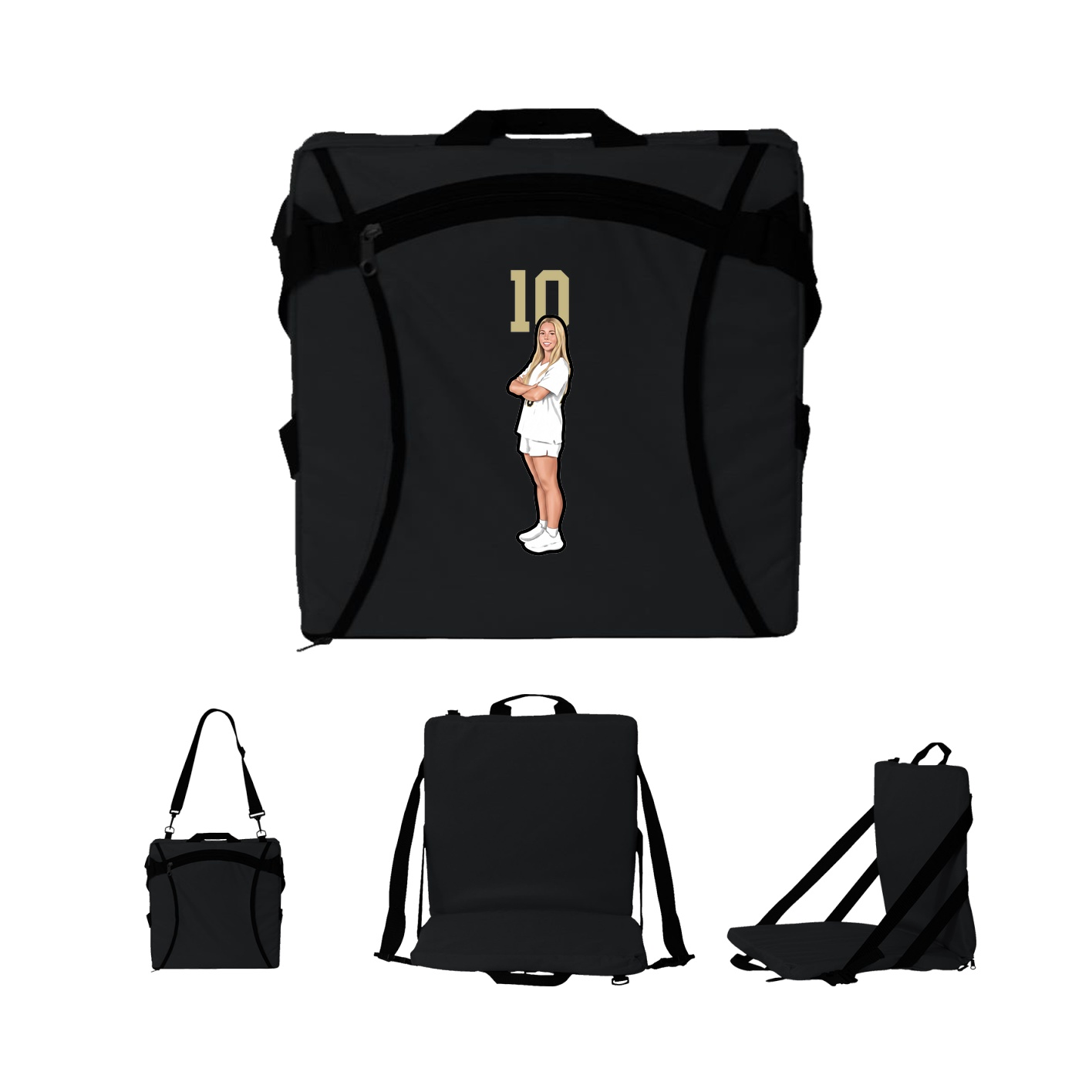 Folding Stadium Seat — Number Top in Black