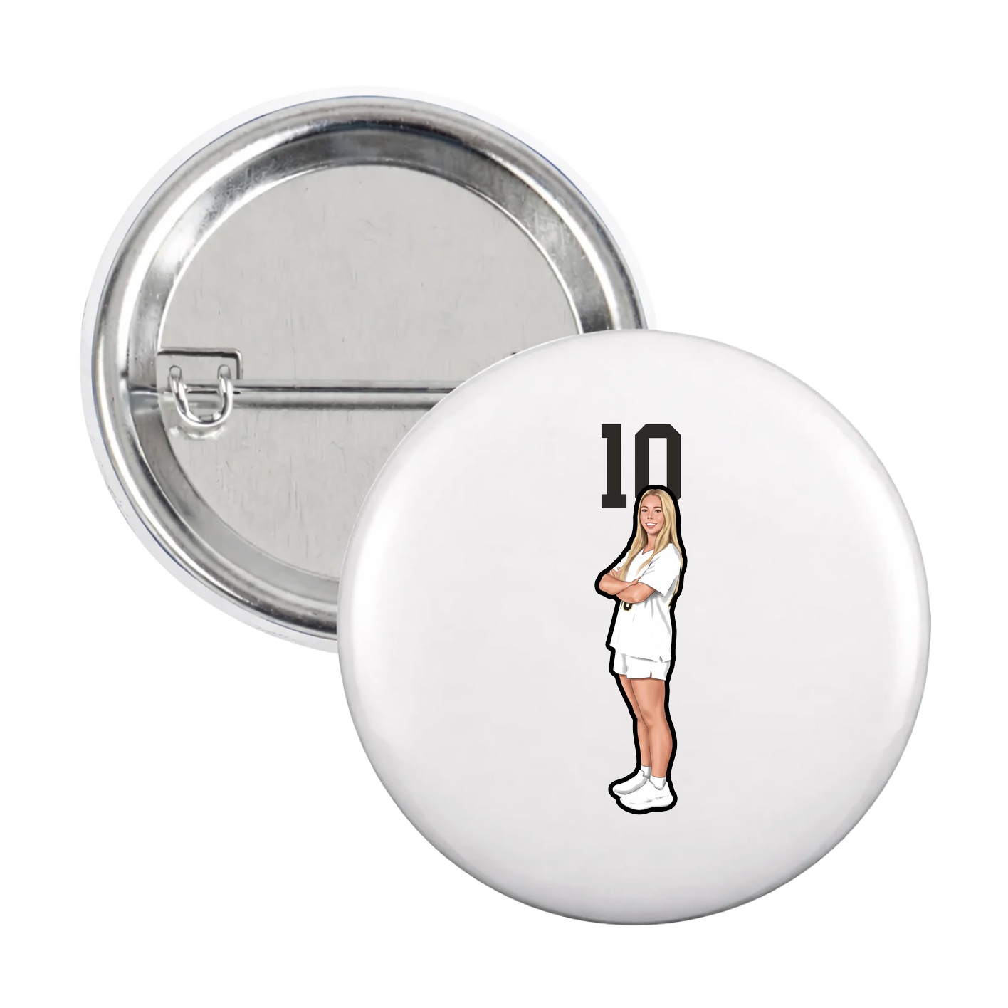 Game Day Button — Number Top in White