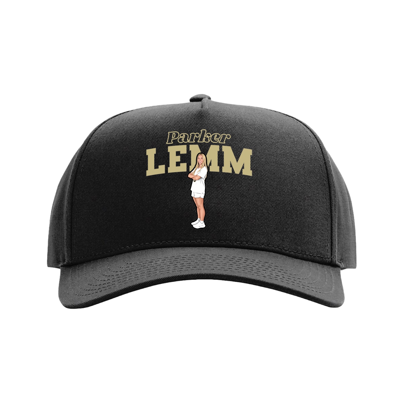 Full Fabric Five-Panel Champ Cap — Name Arch in Black