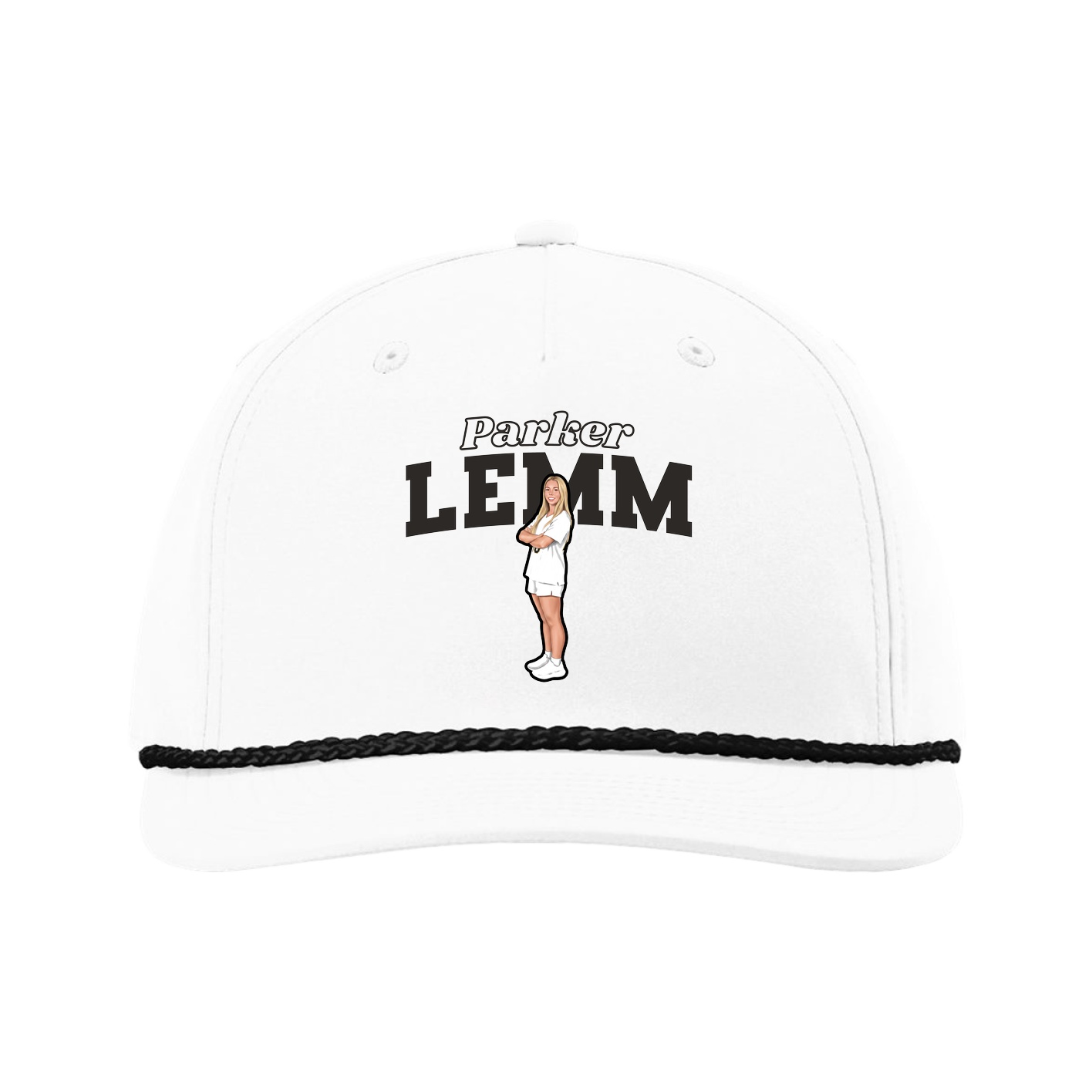 Five-Panel Classic Rope Cap — Name Arch in White