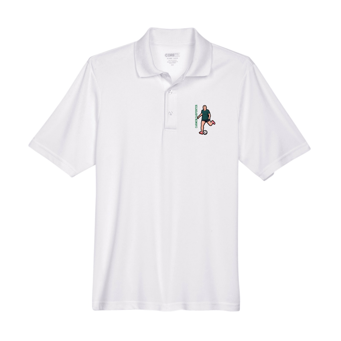 Performance Polo — Name Vertical in White