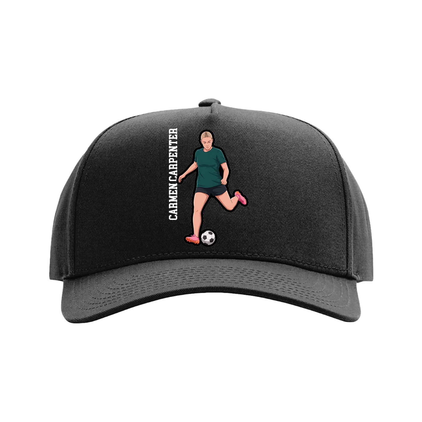 Full Fabric Five-Panel Champ Cap — Name Vertical in Black