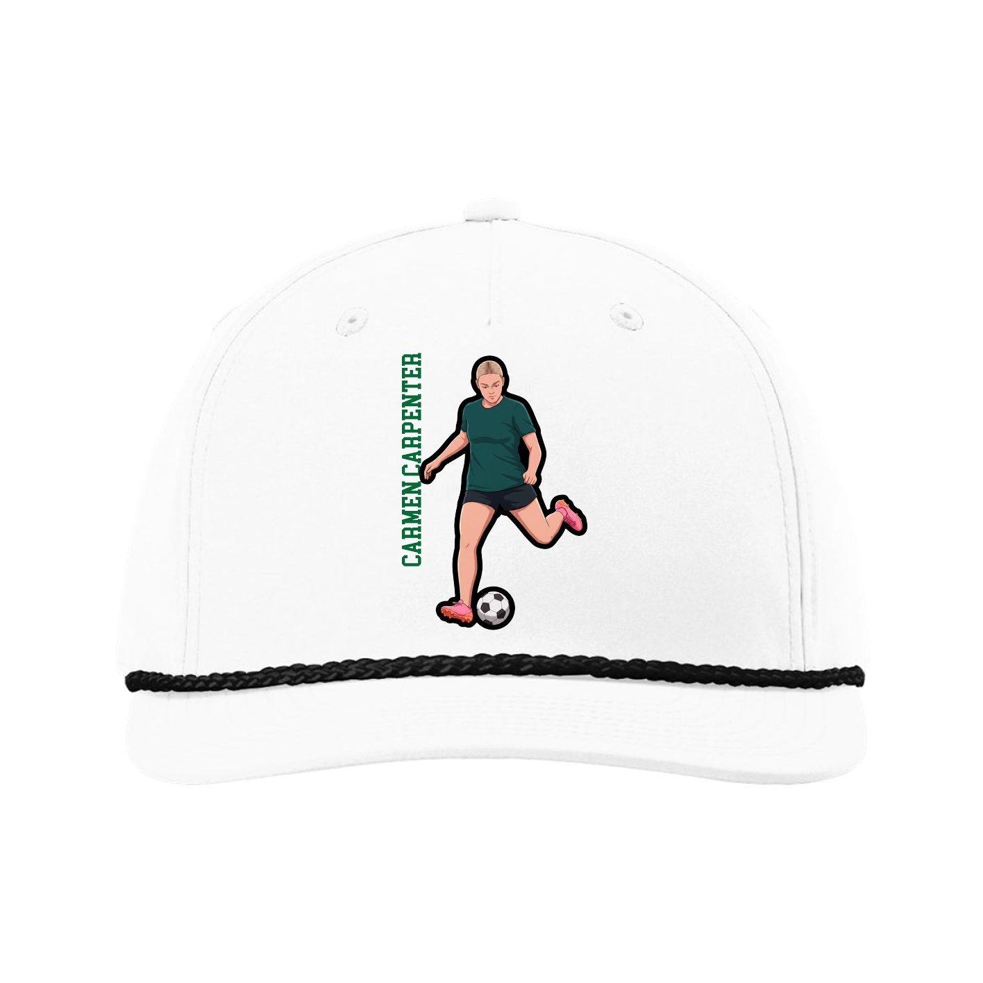 Five-Panel Classic Rope Cap — Name Vertical in White