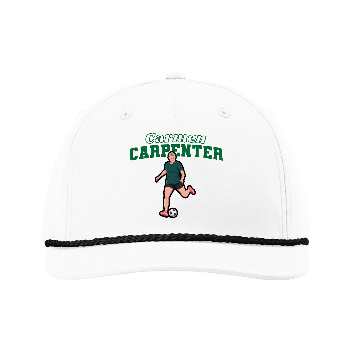Five-Panel Classic Rope Cap — Name Arch in White