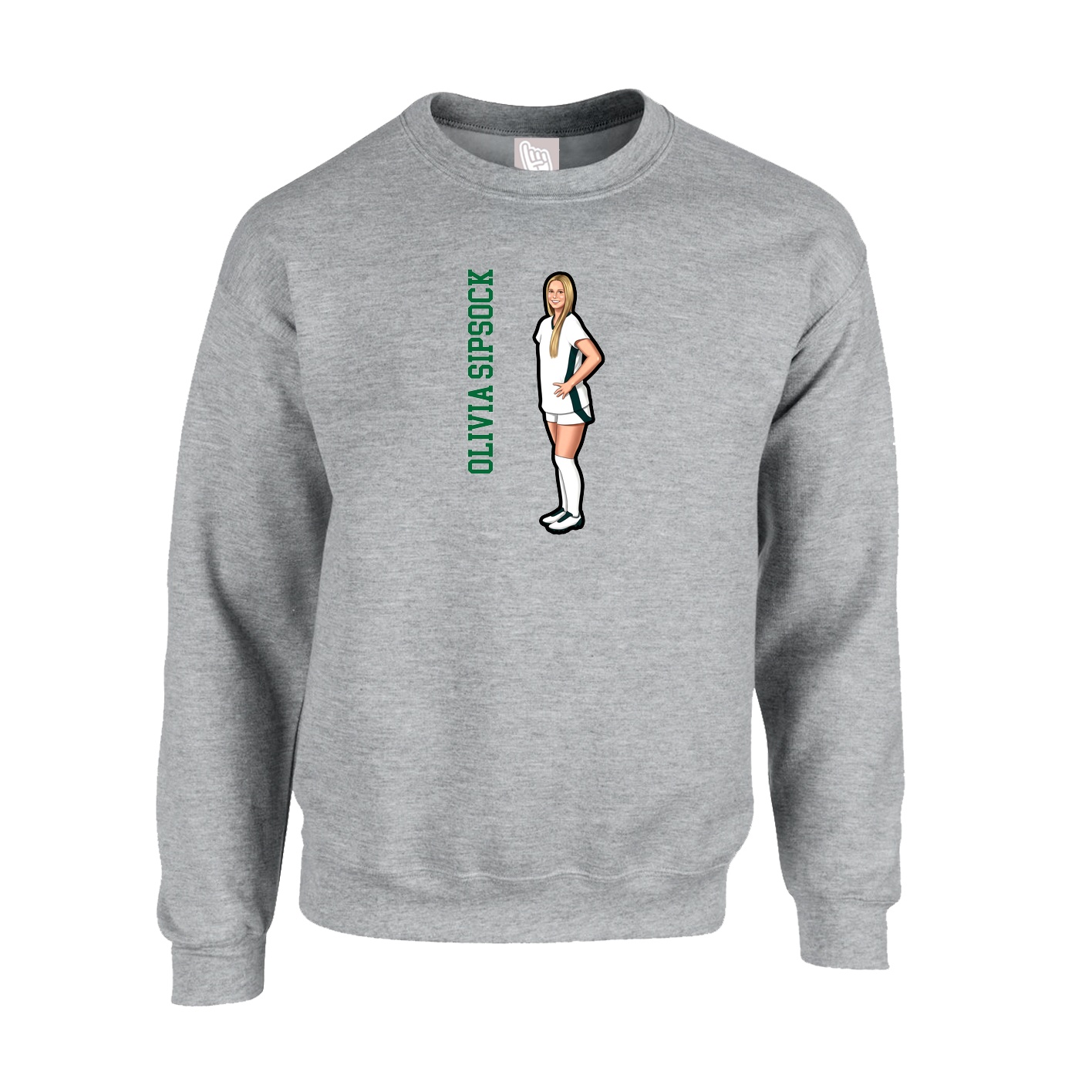 Fleece Crew — Name Vertical in Grey