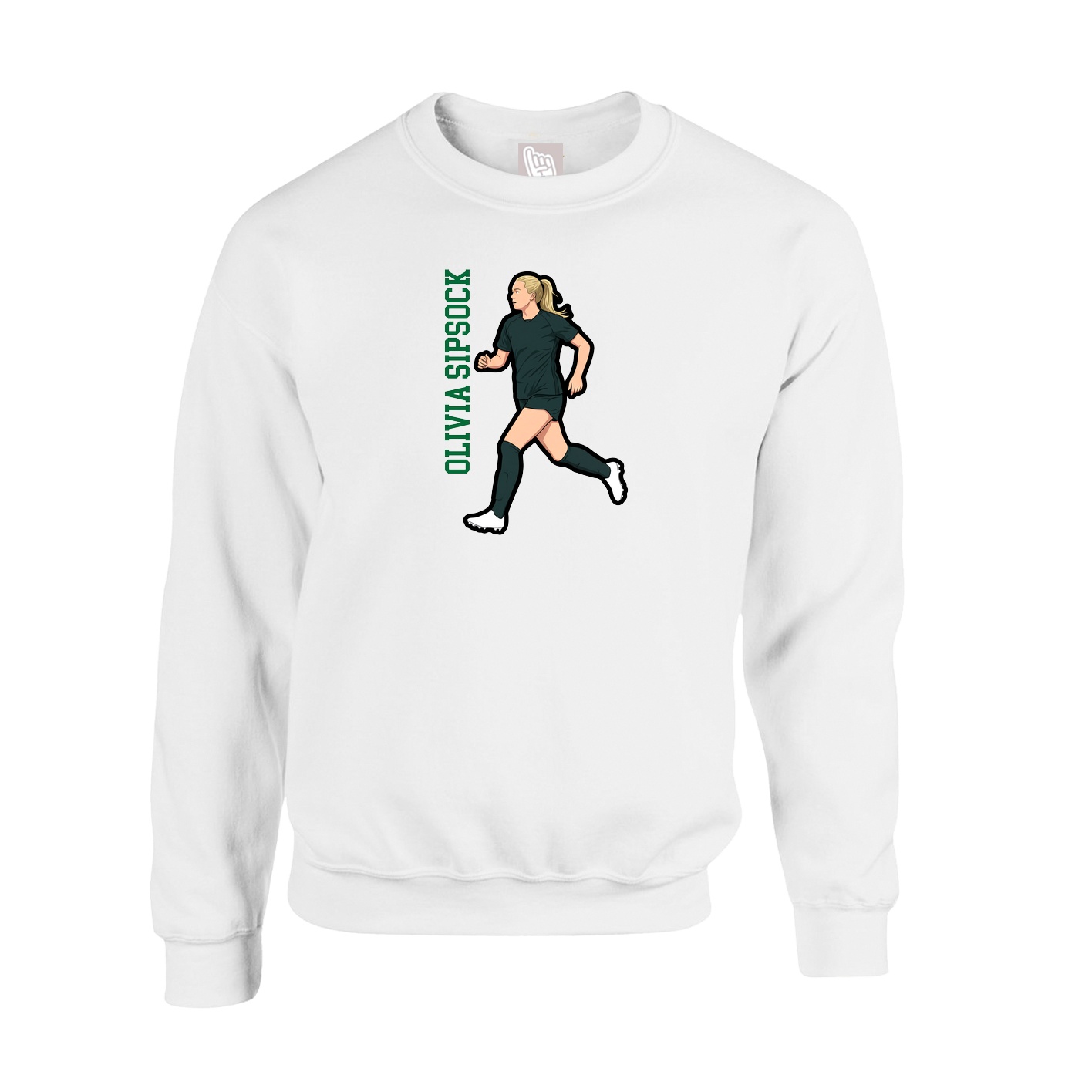 Fleece Crew — Name Vertical in White