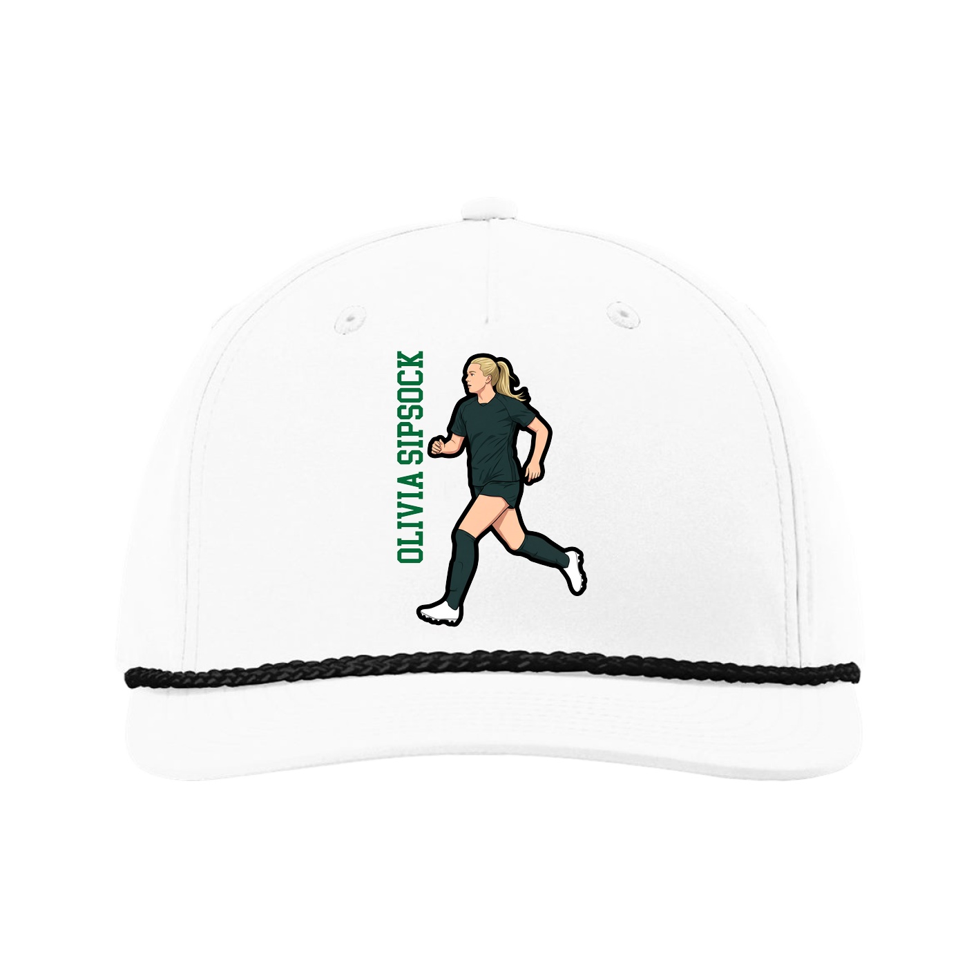 Five-Panel Classic Rope Cap — Name Vertical in White