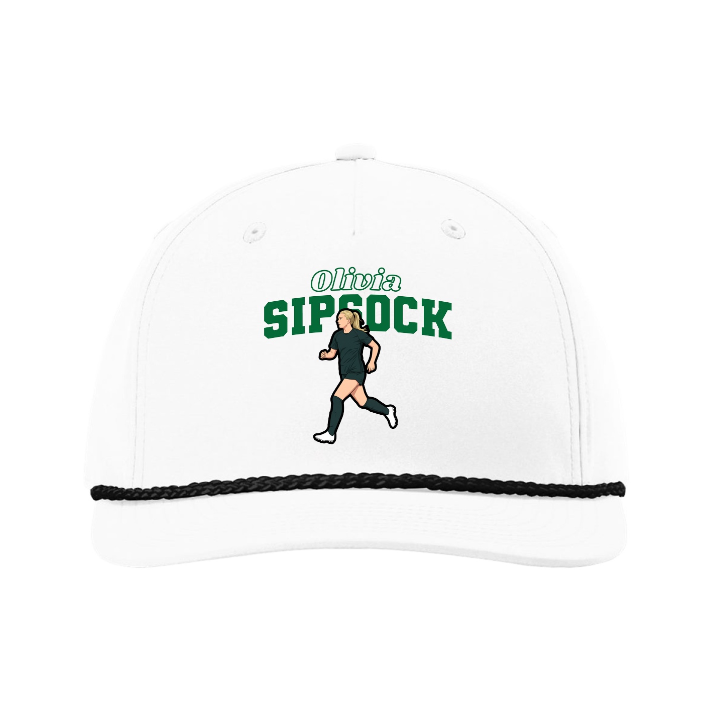 Five-Panel Classic Rope Cap — Name Arch in White