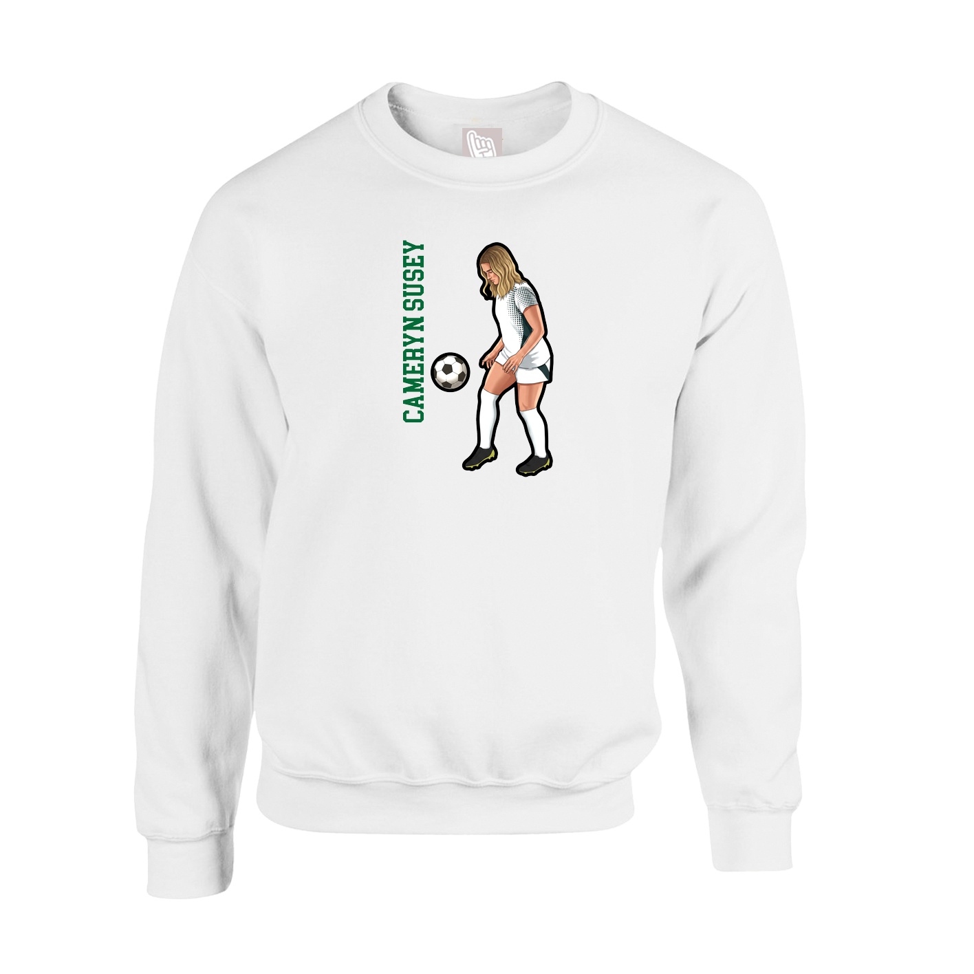 Fleece Crew — Name Vertical in White