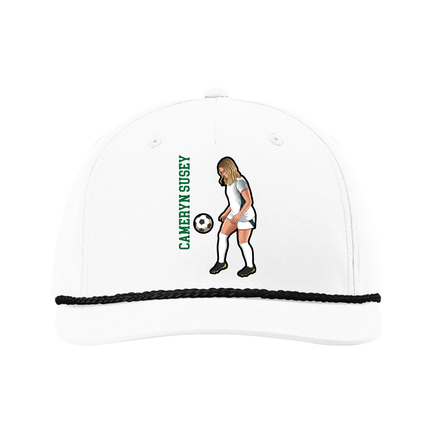 Five-Panel Classic Rope Cap — Name Vertical in White