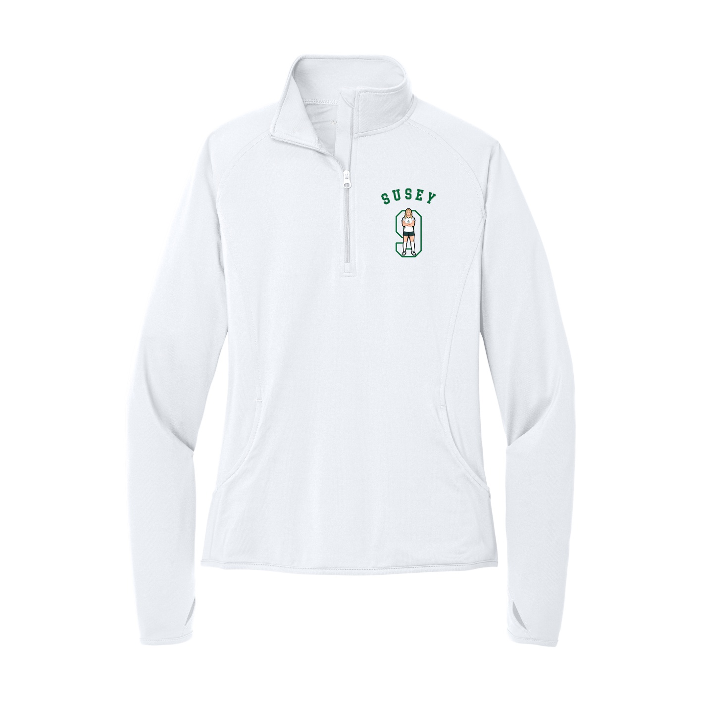 Women's Q-Zip Pullover — Shirsey Arch in White