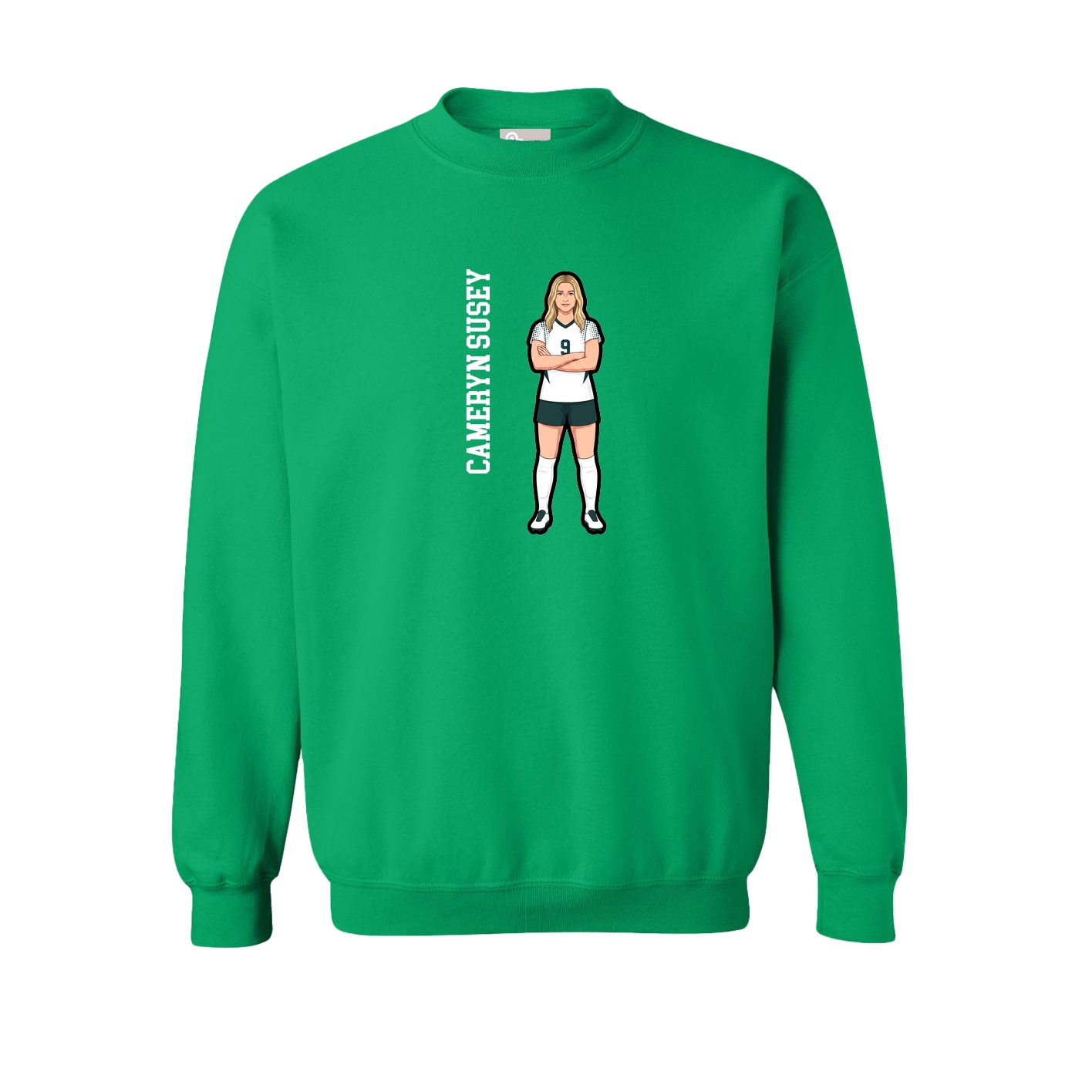 Fleece Crew — Name Vertical in Green