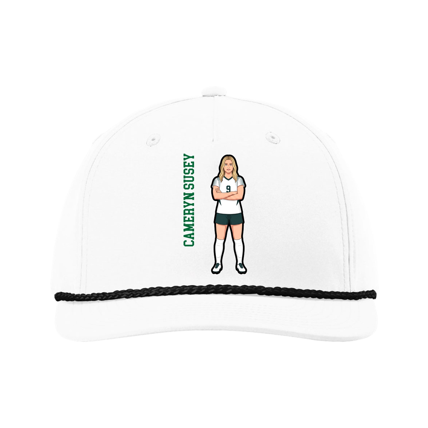 Five-Panel Classic Rope Cap — Name Vertical in White