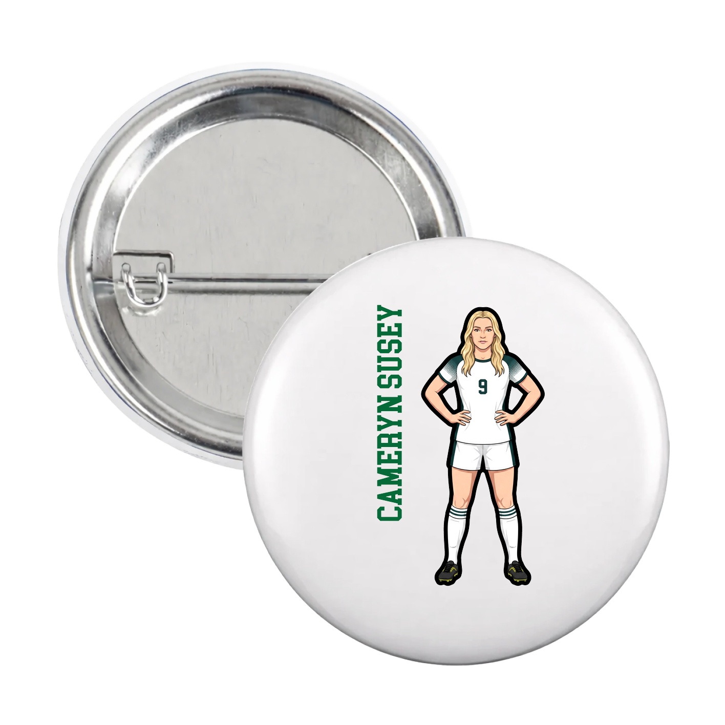 Game Day Button — Name Vertical in White