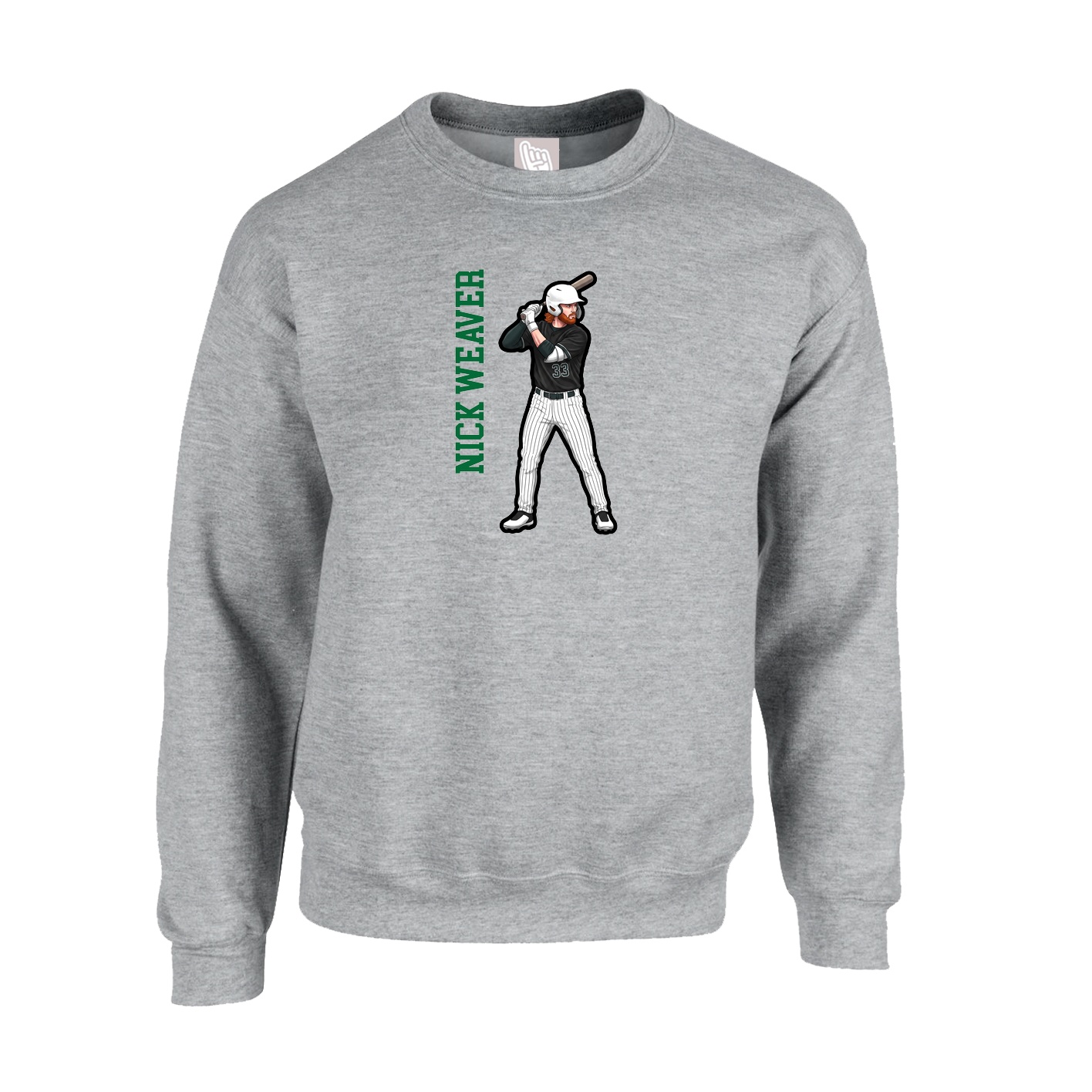 Fleece Crew — Name Vertical in Grey