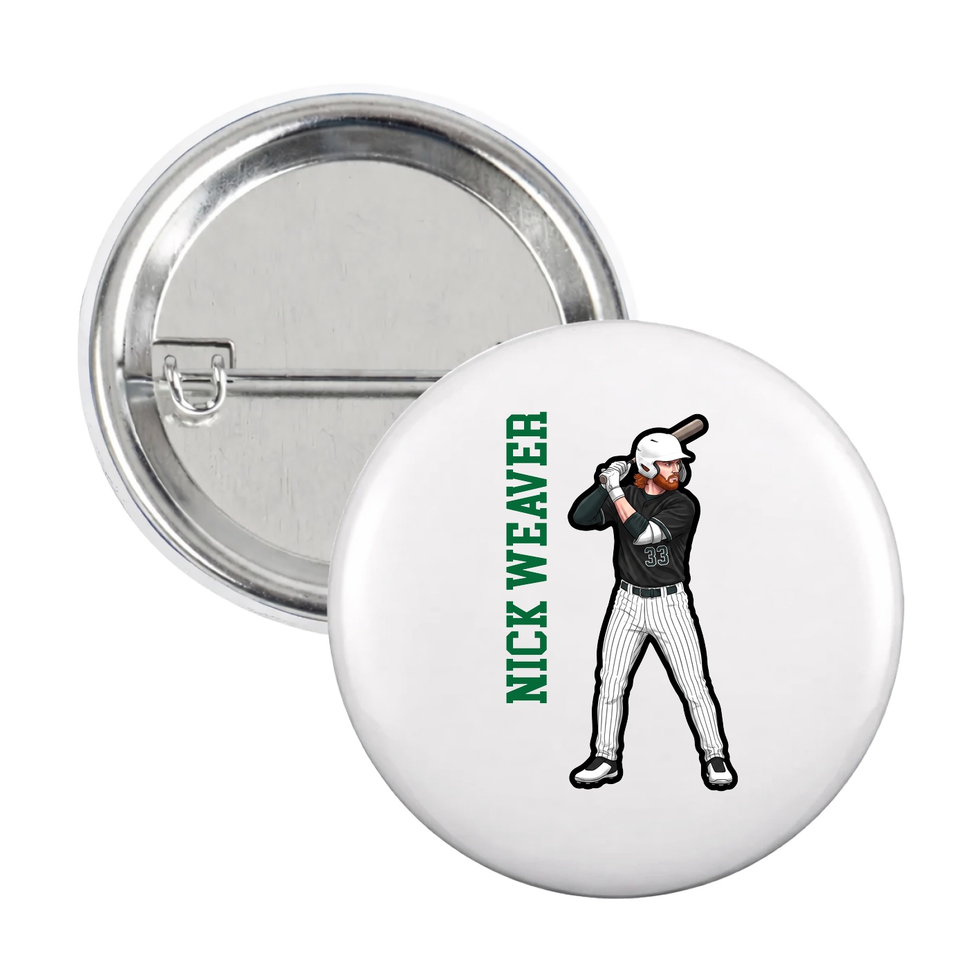 Game Day Button — Name Vertical in White