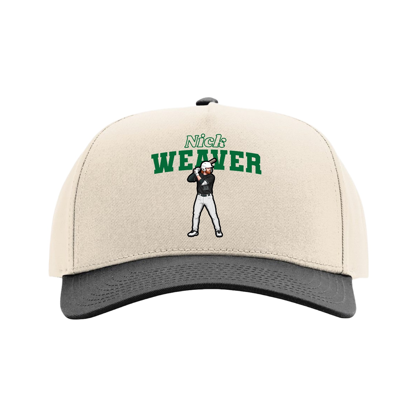 Full Fabric Five-Panel Champ Cap — Name Arch in Cream/Black
