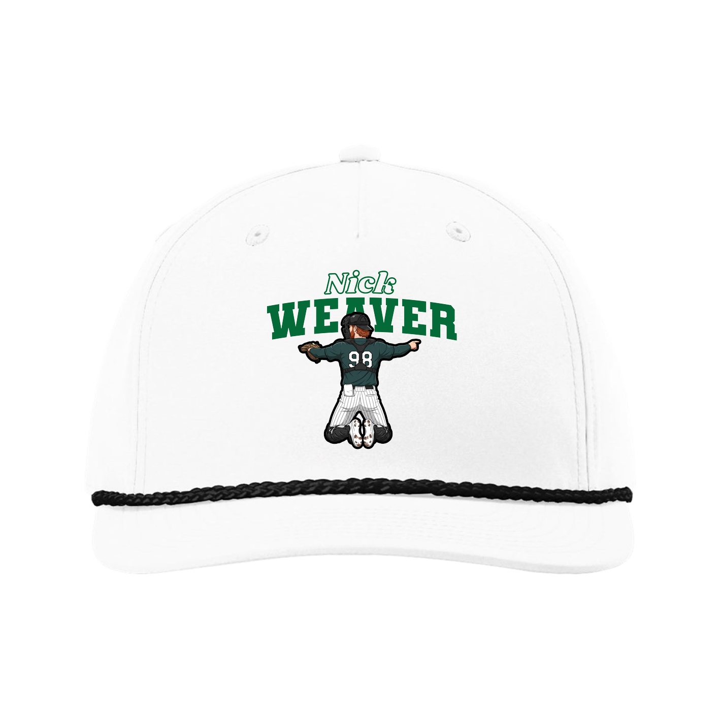 Five-Panel Classic Rope Cap — Name Arch in White