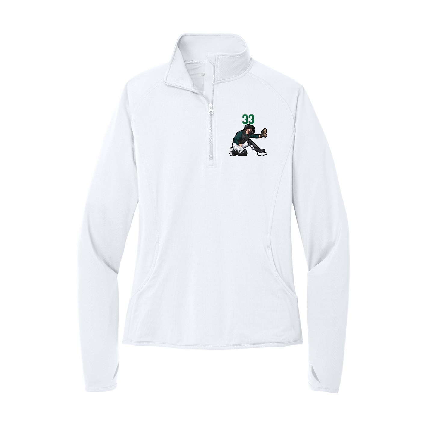 Women's Q-Zip Pullover — Number Top in White