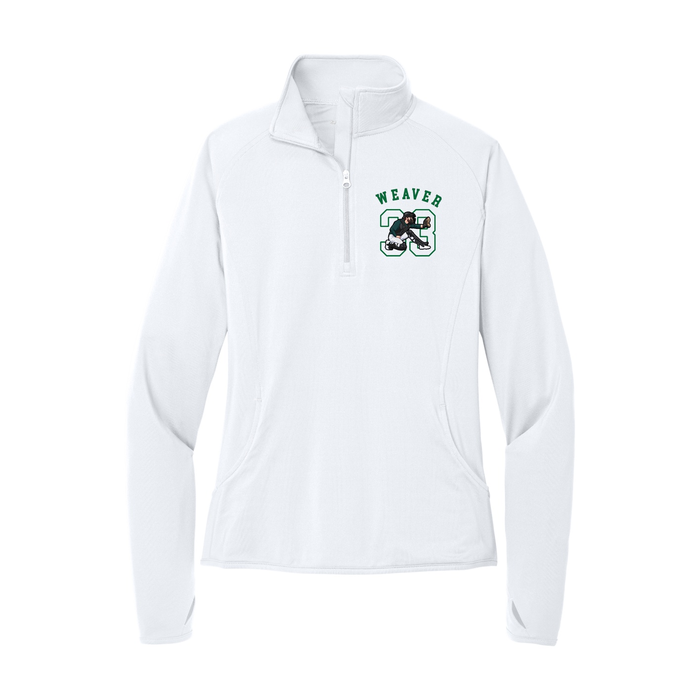 Women's Q-Zip Pullover — Shirsey Arch in White