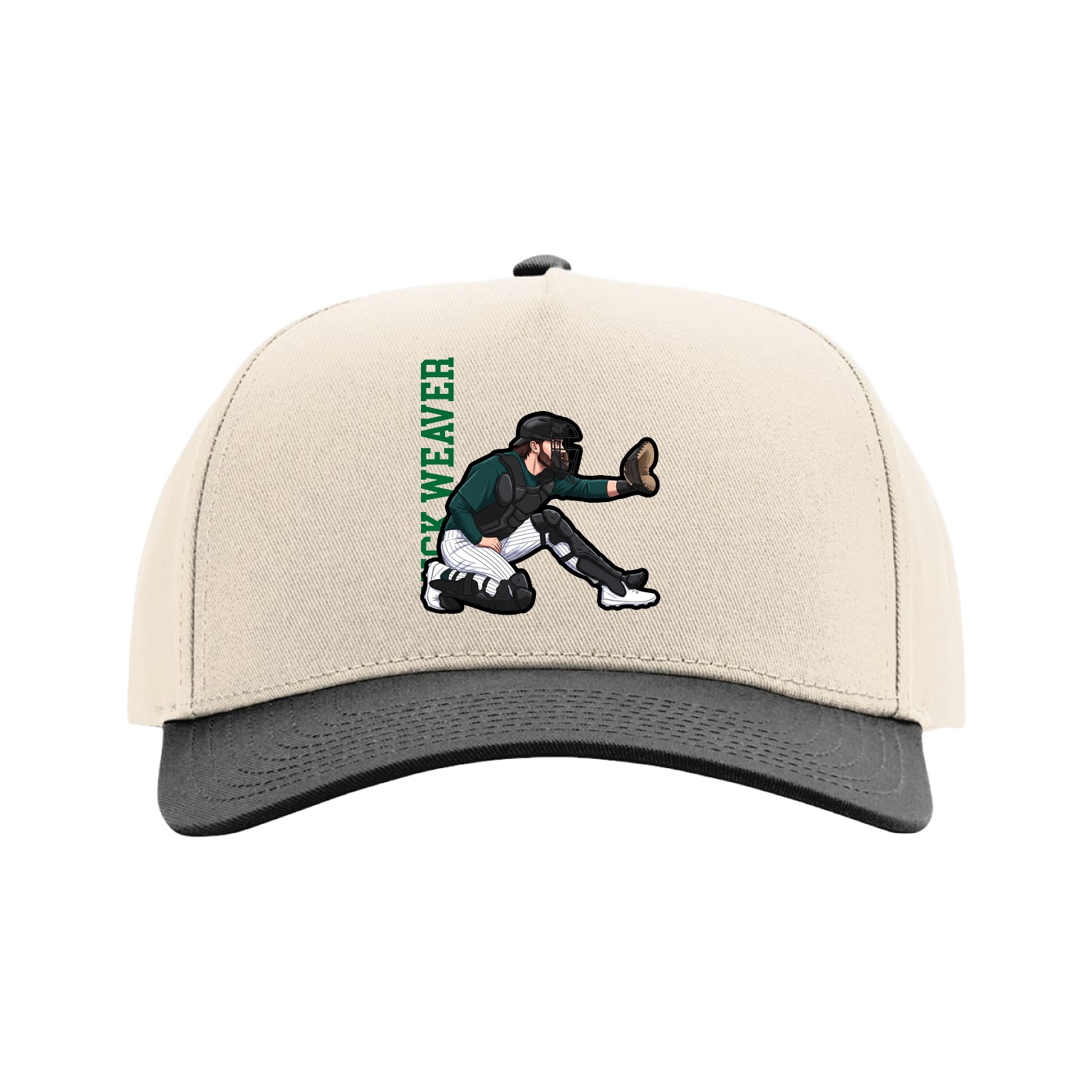 Full Fabric Five-Panel Champ Cap — Name Vertical in Cream/Black