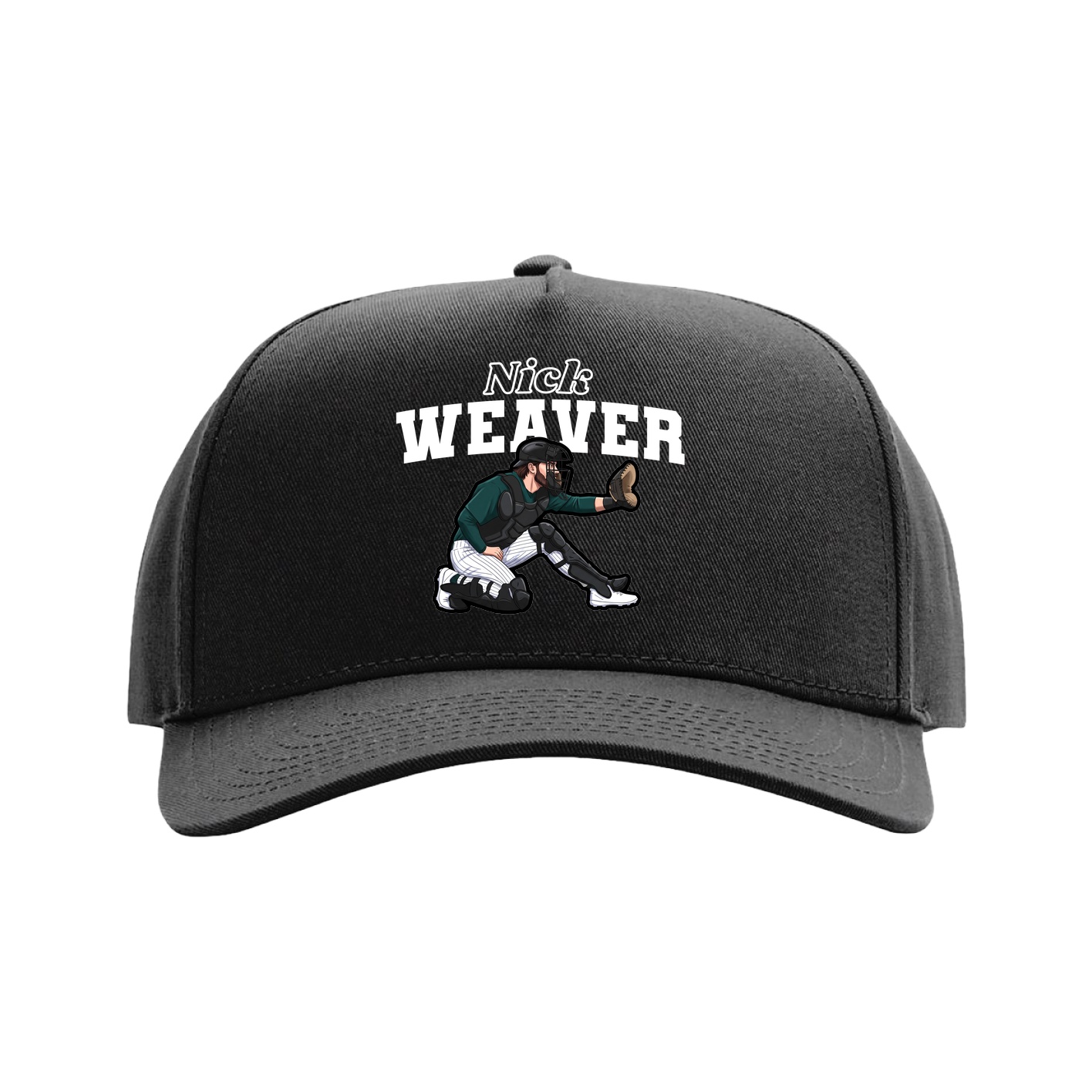 Full Fabric Five-Panel Champ Cap — Name Arch in Black