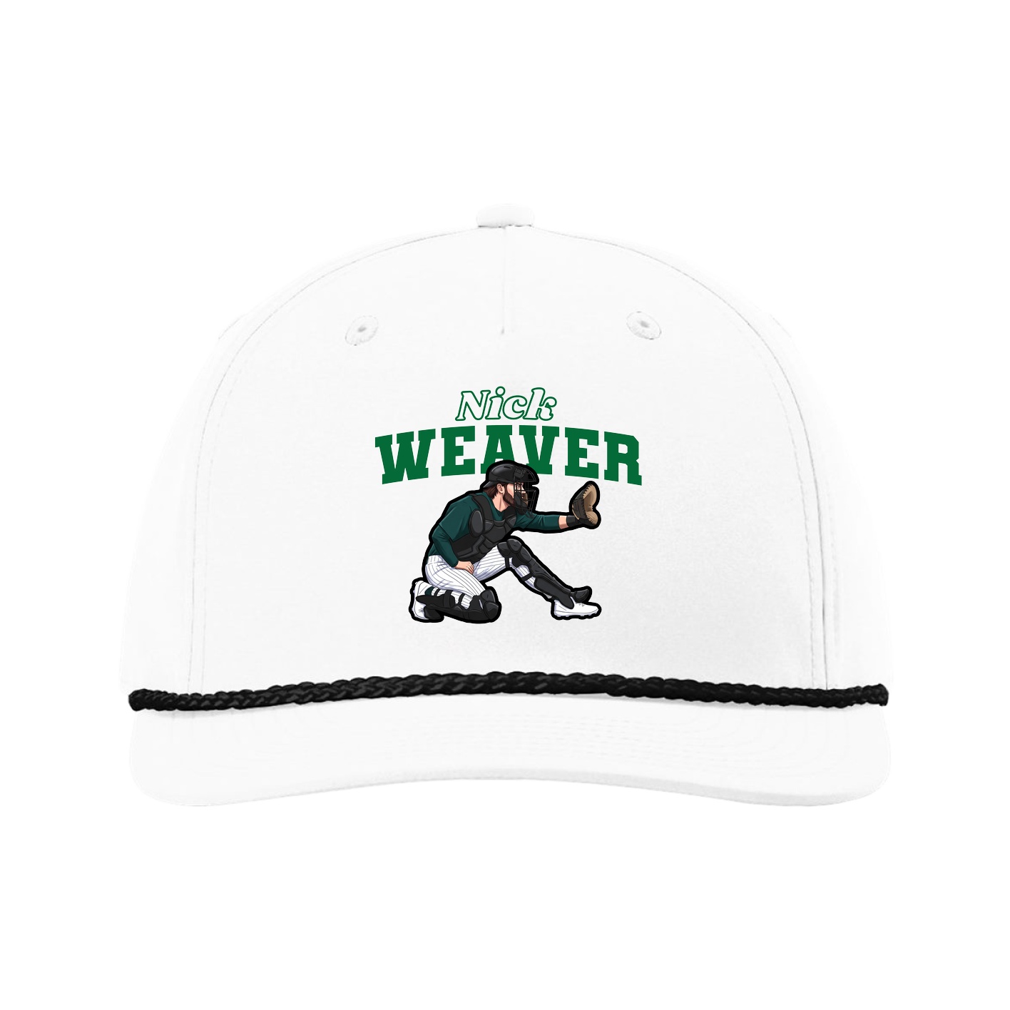 Five-Panel Classic Rope Cap — Name Arch in White