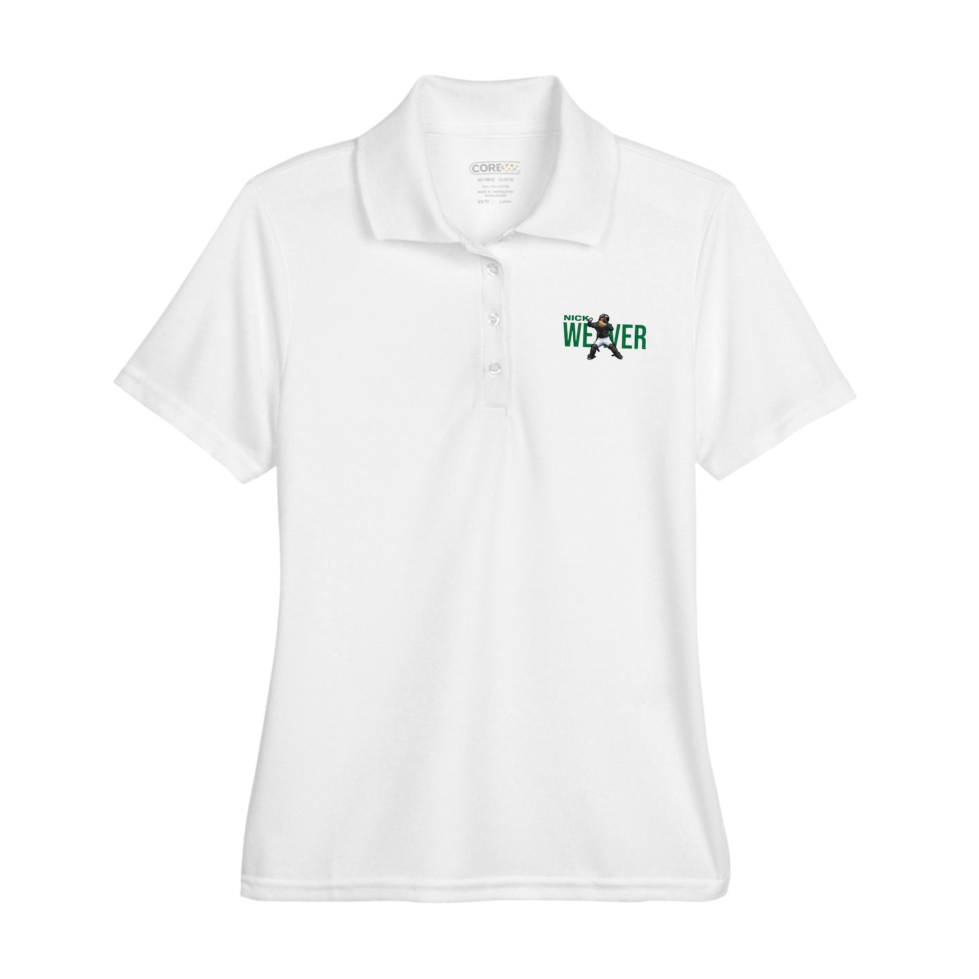 Womens Performance Polo — Player Name in White