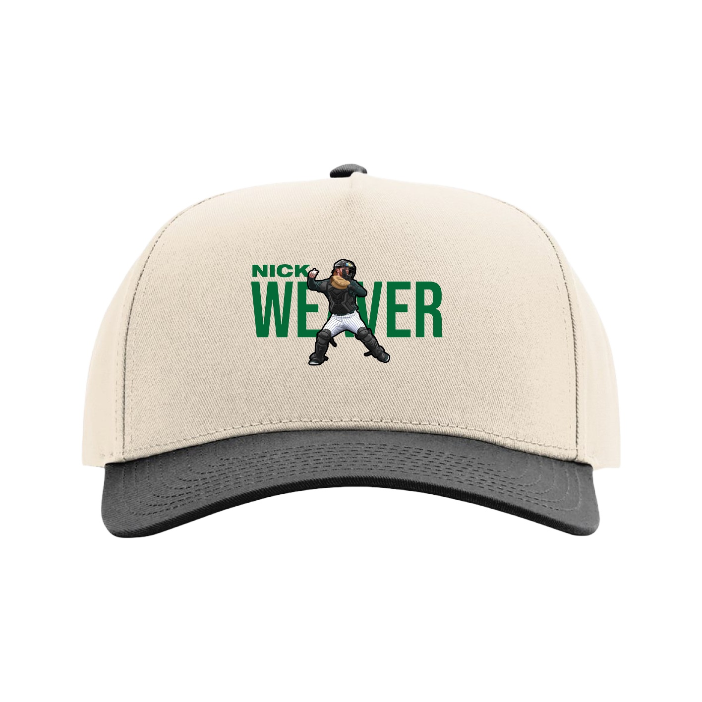Full Fabric Five-Panel Champ Cap — Player Name in Cream/Black
