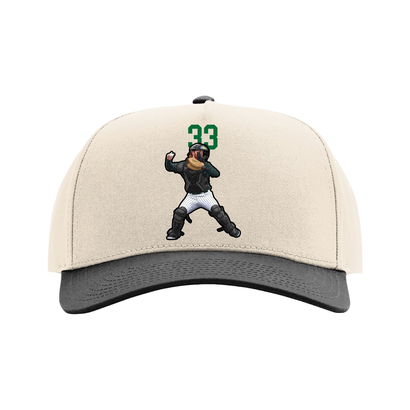 Full Fabric Five-Panel Champ Cap — Number Top in Cream/Black