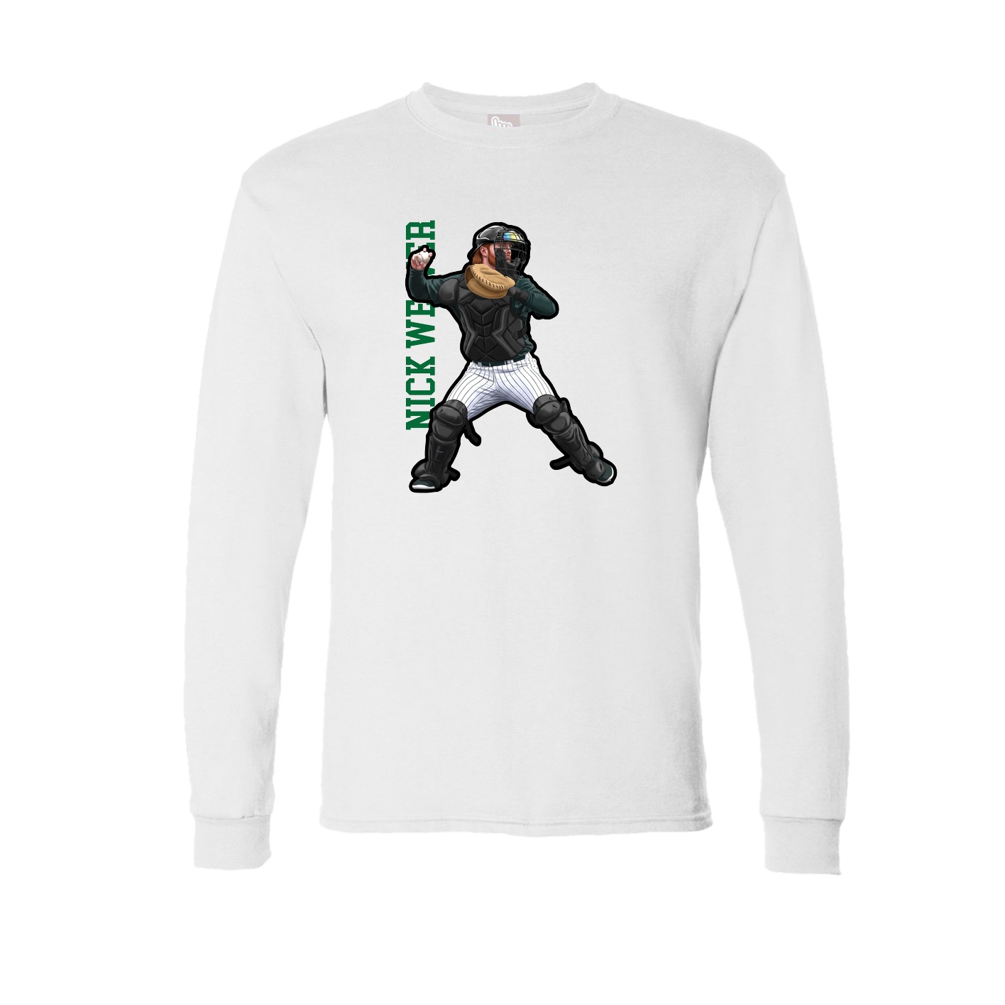 Long Sleeve Tee — Name Vertical in White