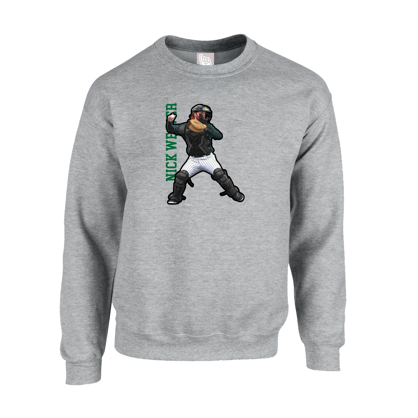 Fleece Crew — Name Vertical in Grey