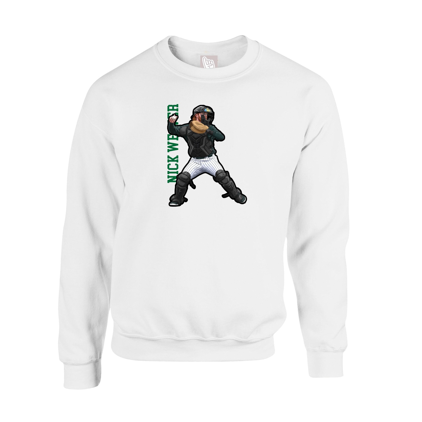Fleece Crew — Name Vertical in White