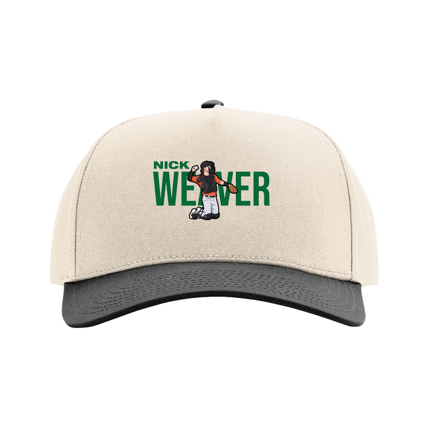 Full Fabric Five-Panel Champ Cap — Player Name in Cream/Black