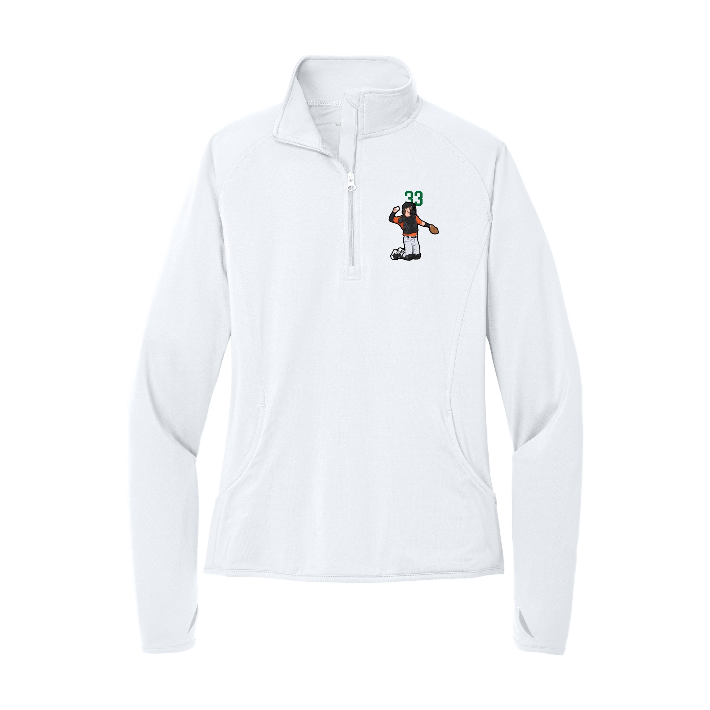 Women's Q-Zip Pullover — Number Top in White