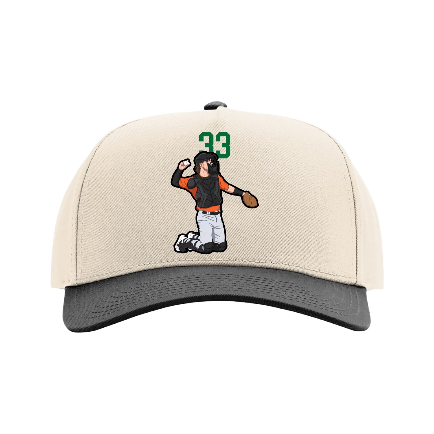 Full Fabric Five-Panel Champ Cap — Number Top in Cream/Black