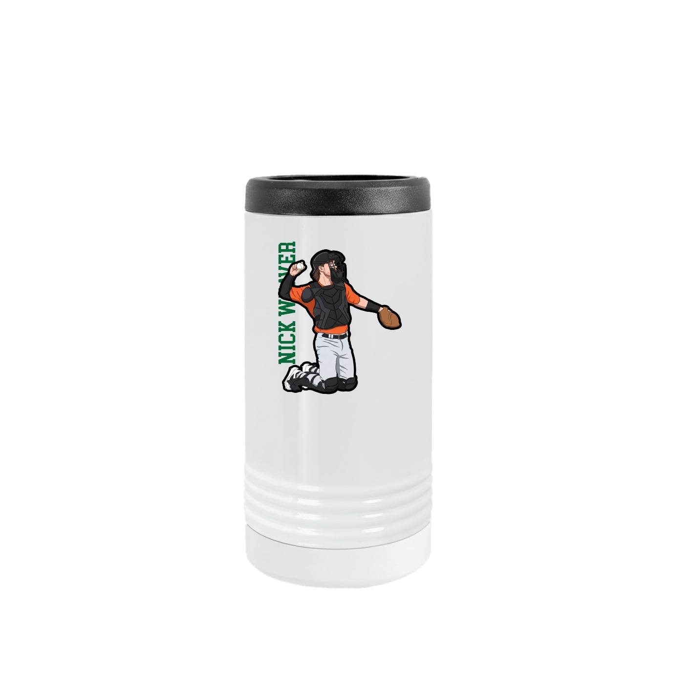 Slim Beverage Holder — Name Vertical in White