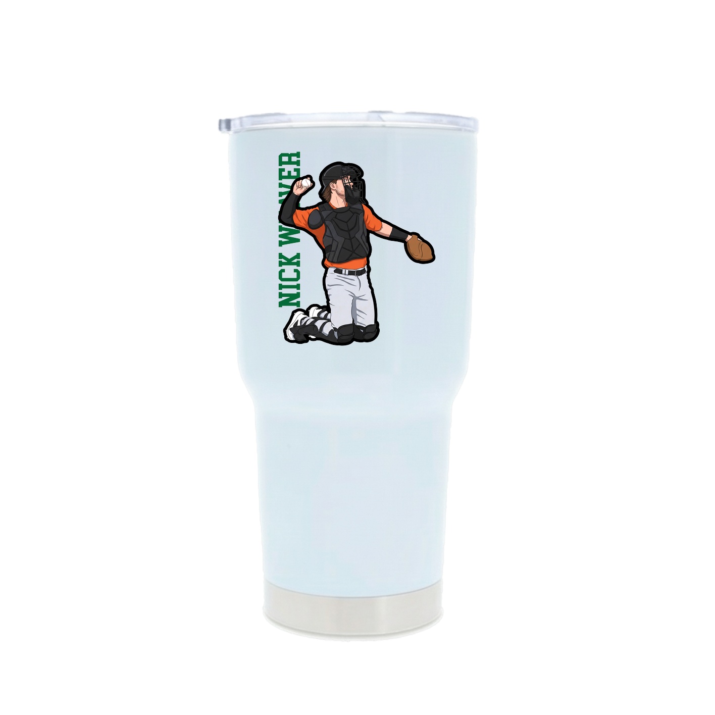 30oz Stainless Steel Tumbler — Name Vertical in White